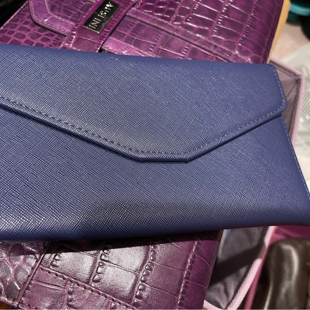 Navy blue women’s travel wallet.